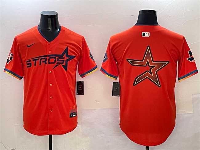 Mens Houston Astros Team Big Logo Orange 2025 City Connect With Texas Patch Limited Stitched Jersey